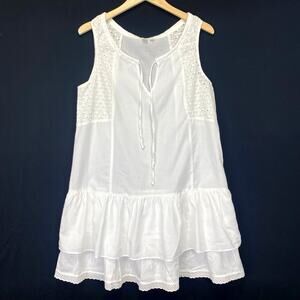 ANTHROPOLOGIE ELOISE White Eyelet Tiered Ruffle Dress Sz M Bridal Honeymoon LWD